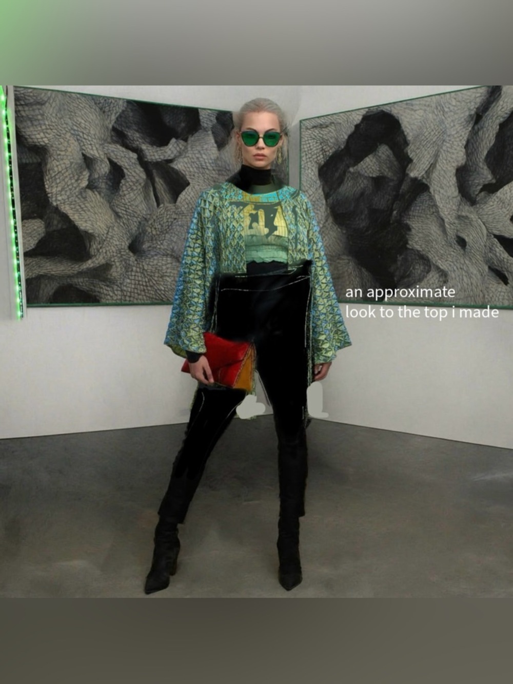 HANDCRAFTED Textured Pleated Crop Top jacket in Green and Blue sewn by me